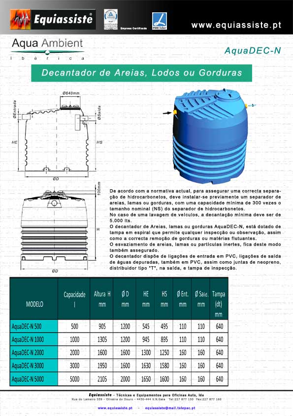 Aqua Ambient - Tratamento de Águas e resíduos - Decantador de Areias Lodos ou Gorduras - Separador de Hidrocarbonetos